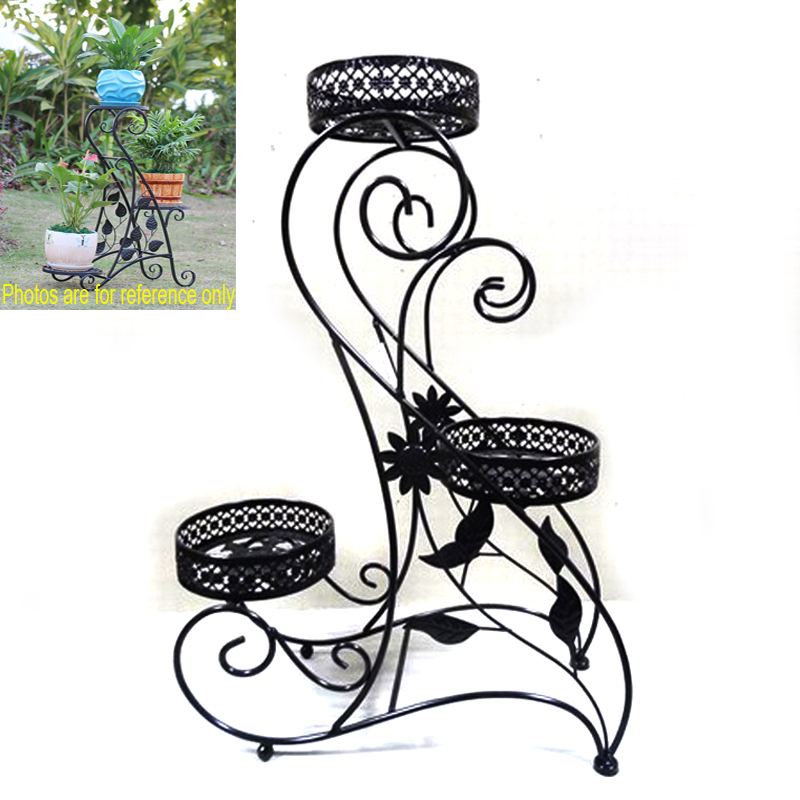 Garden Decoration Decorative Ground Black Metal 3 Flowerpot Rack