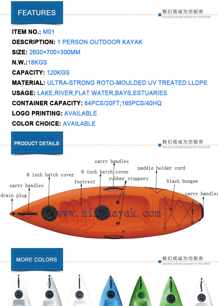 Sit on Top Fishing Boat Plastic Kayak for Sale (M01)