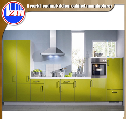 Glossy Modular Flat Pack Fiber Kitchen Furniture with Countertop Stone