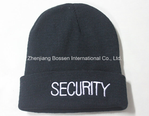 China Supplier Customized Logo Embroidered Sports Black Acrylic Beanie Hat