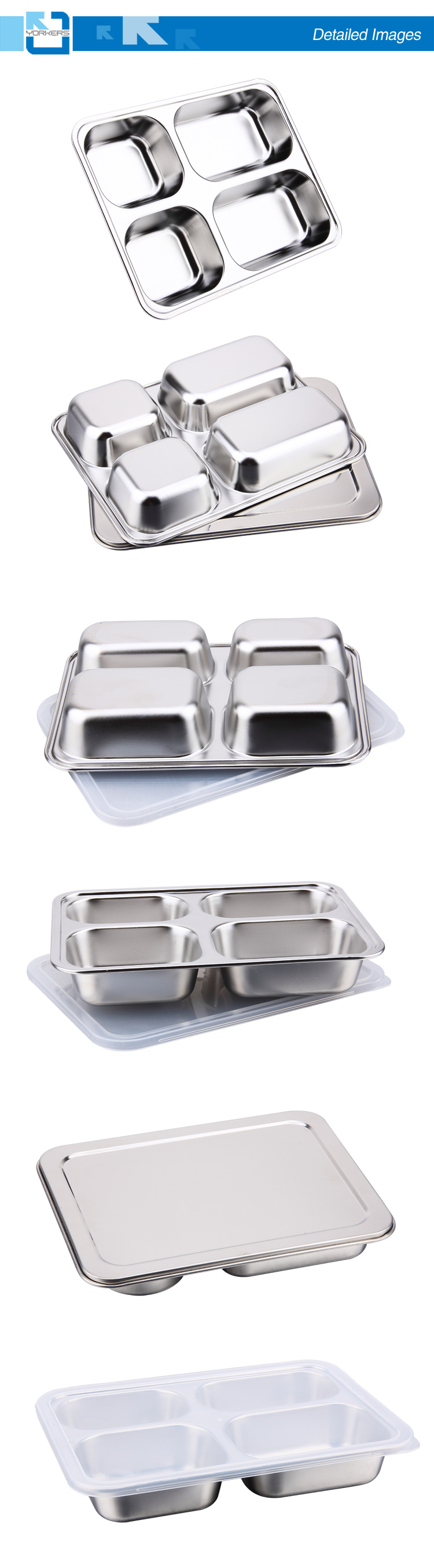 4 Grids 304 Stainless Steel Dinner and Lunch Plate Container