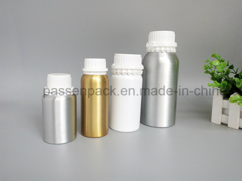 Empty Chemical Aluminum Bottle with White Plastic Tamper-Proof Cap (PPC-AEOB-014)