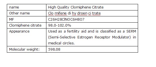 99% Purity Steroid Hormone Drug Clomifene Citrate