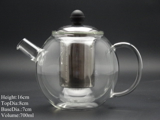 700ml Double Wall Glass Teapots with Steel Lid and Insfuser