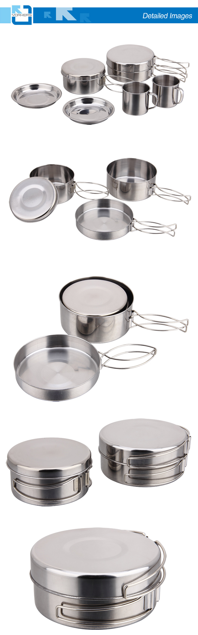 Fashionable 8 Pieces of Stainless Steel Outdoor Picnic Suit with Lunchbox & Plate & Cup