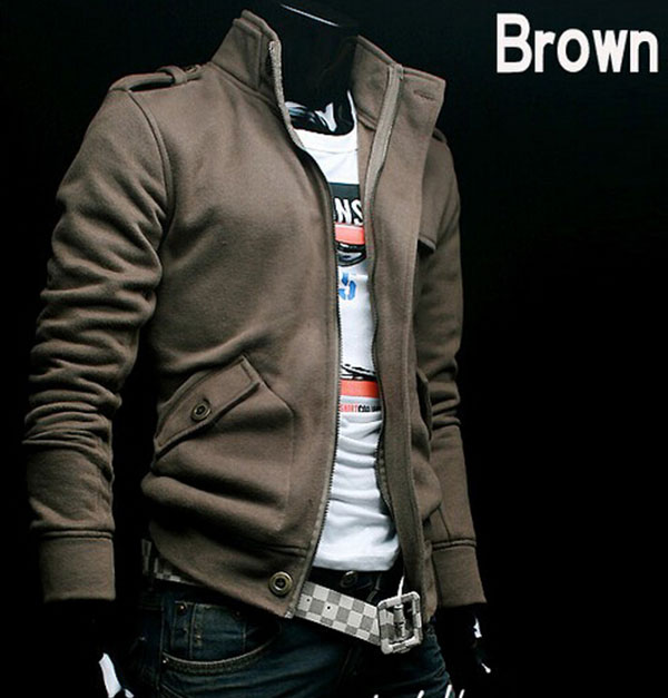 Fashion 100% Cotton Stand Collar Fashion Casual Men's Fleece Jacket