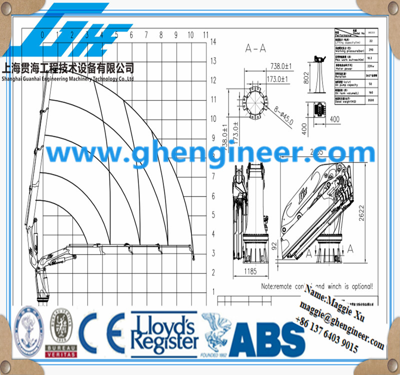 1t8m Knuckle and Telescopic Boom Crane