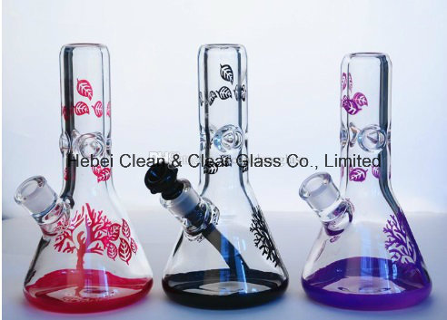 9mm Thick Sandblasted Colored Tree Glass Water Pipe Smoking Pipe Classic Beaker with Downstem