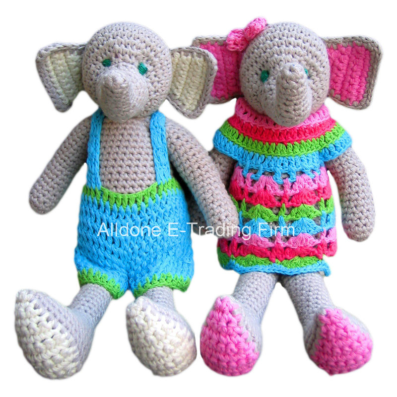 Hand Knit Crochet Elephant Amigurumi Toy