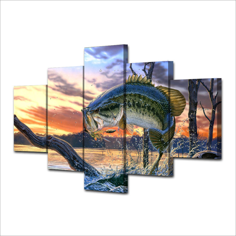 HD Printed Jumping Fish Landscape Art Painting Canvas Print Room Decor Print Poster Picture Canvas Mc-015