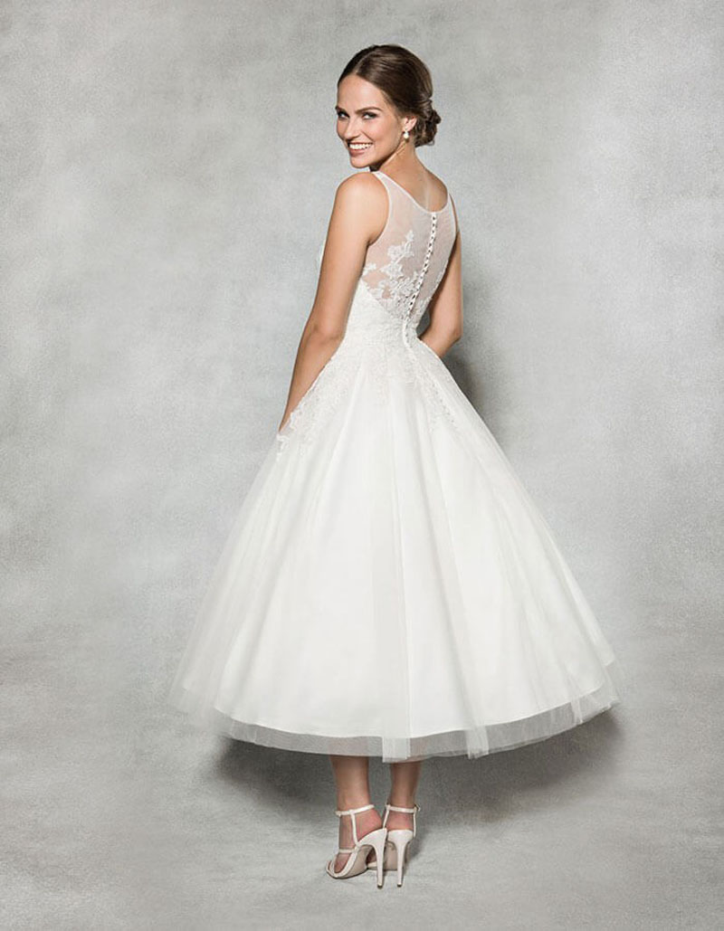 Vintage Style Tea-Length Wedding Dress with Embellished Lace