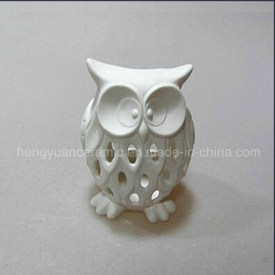 White Hollow out Owl Ornament, Small Night Light, Candle Holder, Ceramic,