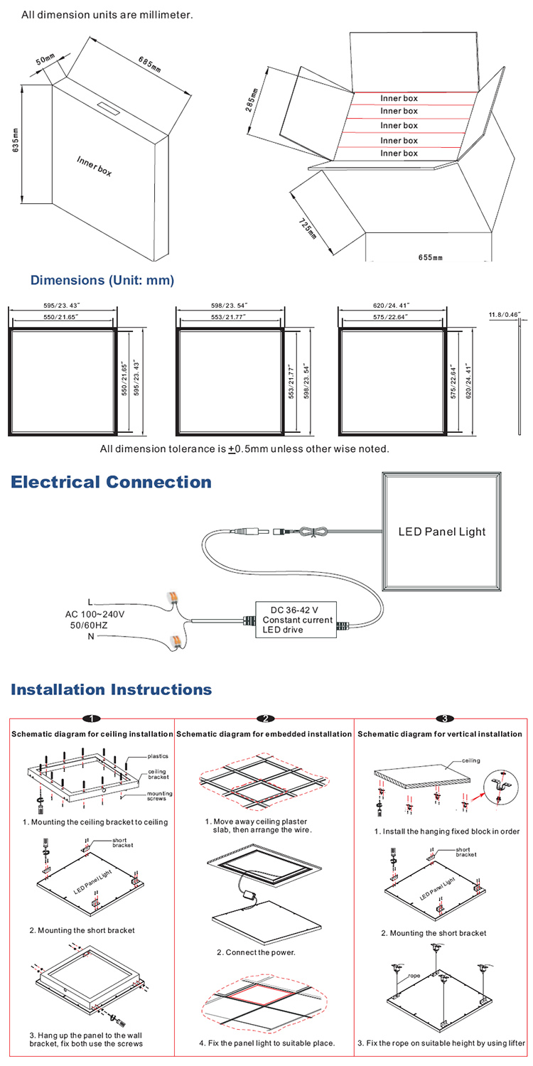 Square LED Ceiling Lamp 595 X 595, 4014SMD Panel LED Light for Indoor with Ce RoHS