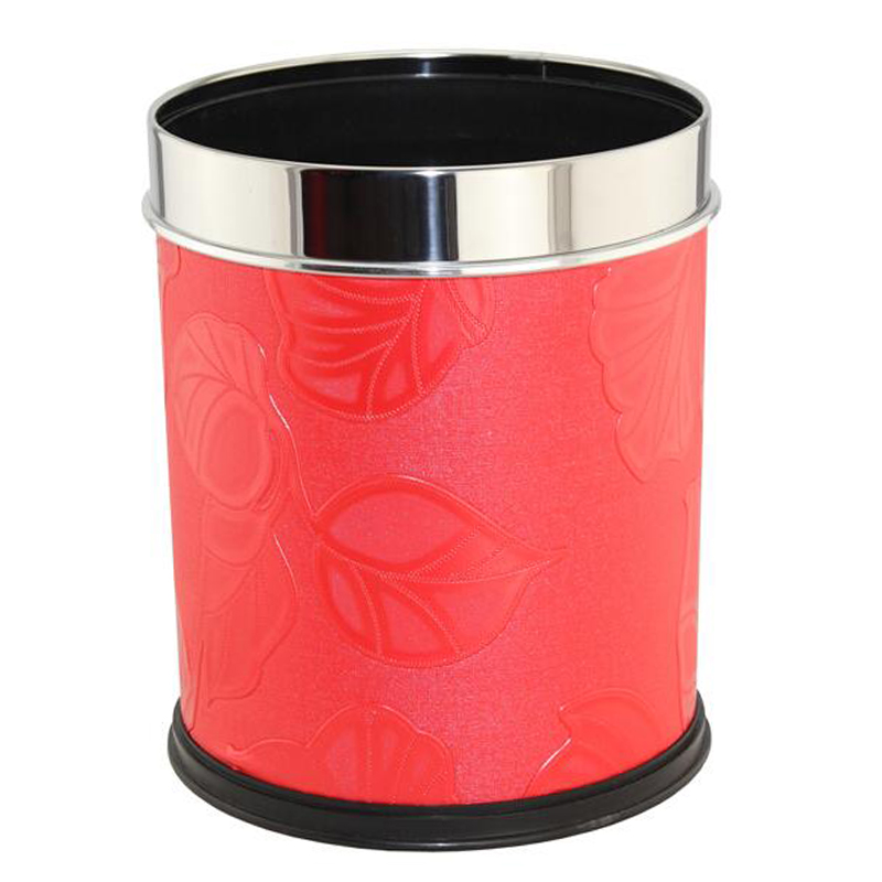 Stainless Steel Top Rim Leatherette Open Top Waste Bin