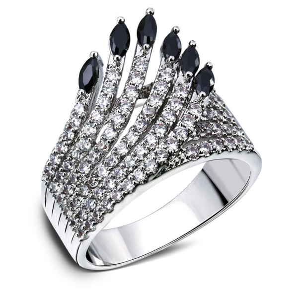 Hollow Design Cubic Zircon Indians Feather Women CZ Ring