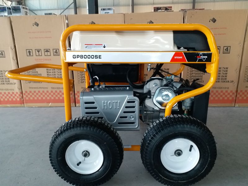 7500 Watts Portable Petrol Generator with RCD and 4 X Pneumatic Large Wheels (GP8000SE)