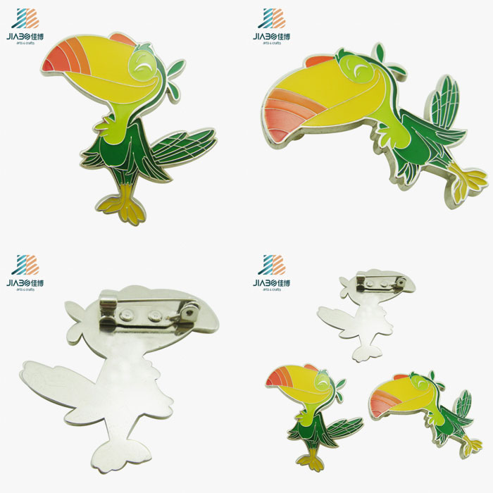 New Products Five Colors Enamel Custom Animal Parrot Safety Pin Badge