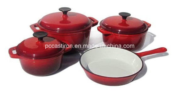 4PCS Enamel Cast Iron Cookware Set in Four Colors