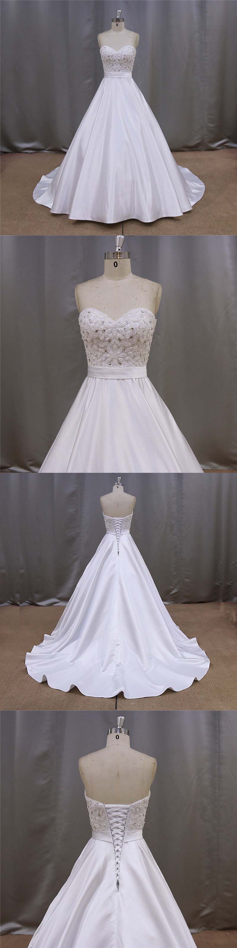 Exquisite Handwork Strapless Satin Wedding Dress