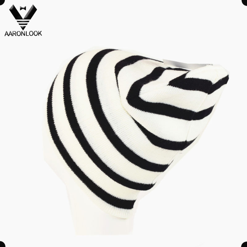 Men's Winter Fashion Black White Stripe Knitted Sports Hat