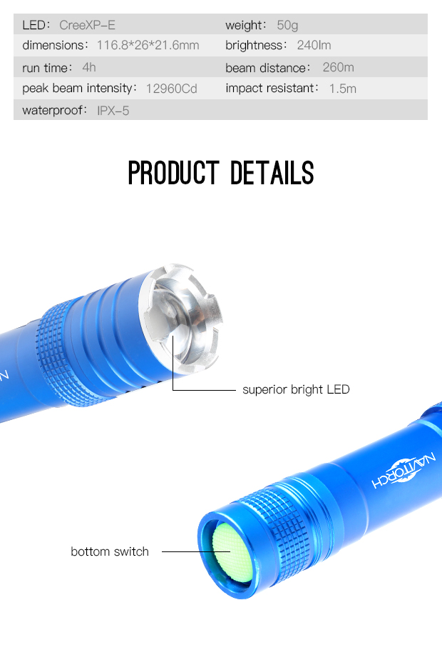 240lm CREE XP-E 3W Rechargeable Waterproof Focusing LED Torch (NK-1862)