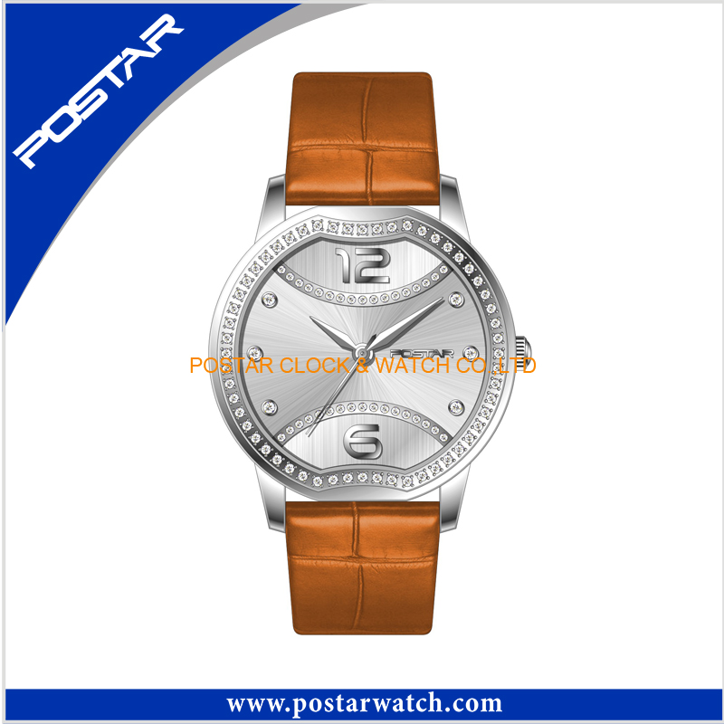 Charming Fashion Good Quality Stainless Steel Ladies Watch with Leather Band