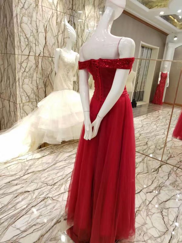 Red Beading Bodice Evening Dress for Wedding