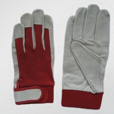 Pigskin Leather Mechanic Safety Work Glove with Cotton Back