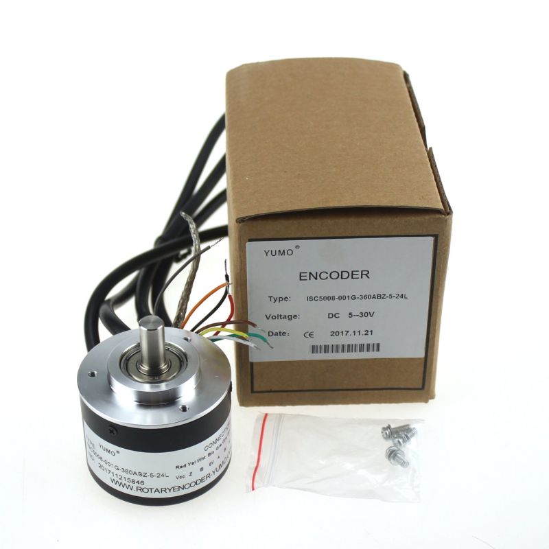 Yumo Isc5008-001g-360abz-5-24L Housing 50mm Shaft 8mm 360 Pulses Solidy Shaft Incremental Rotary Encoder