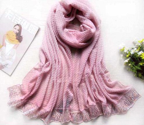 Large Size Crumple Polyester Voile Pink Scarf