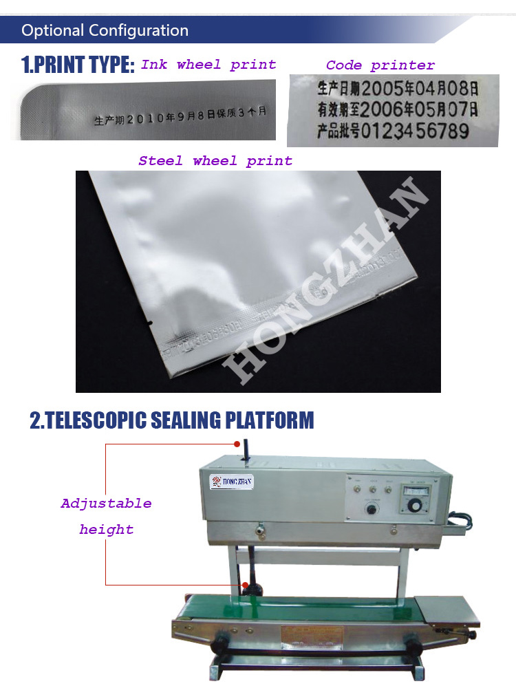 Continuous Band Sealer Horizontal Type Plastic Film Heat Sealing machine with Date Coding