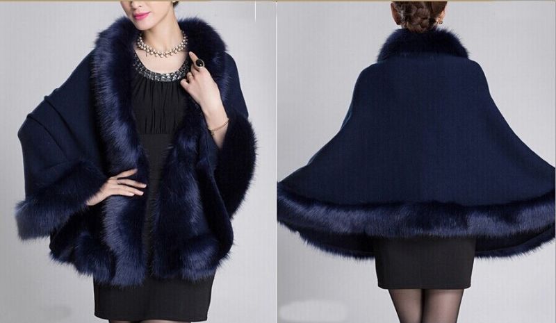 Wool Blend Fur Trim Cape