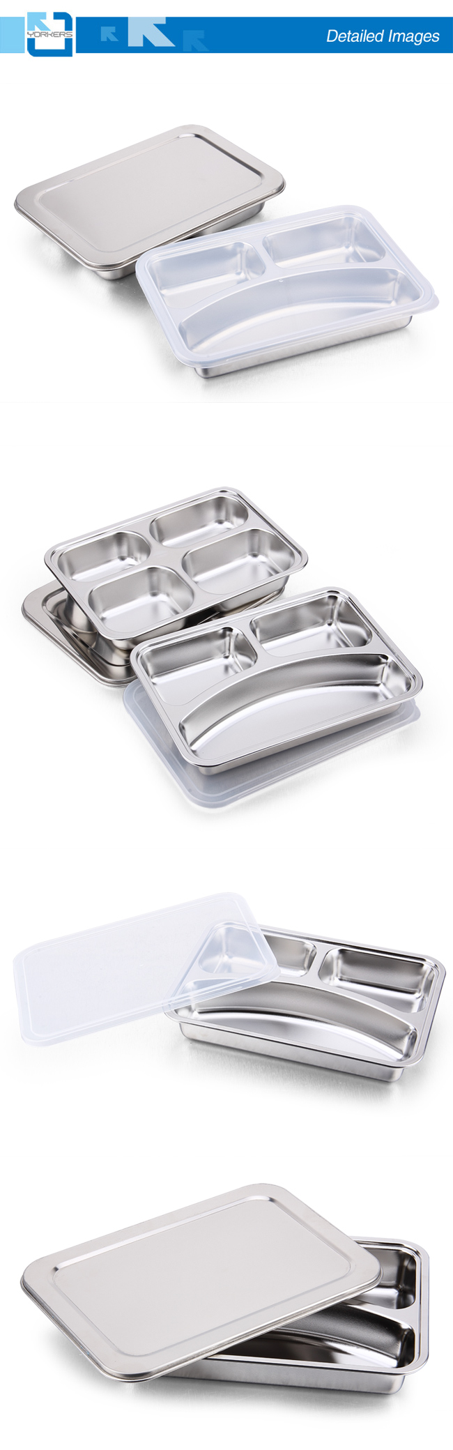 3 Dividers Stainless Steel Lunch Tray and Fast Food Plate for Kids