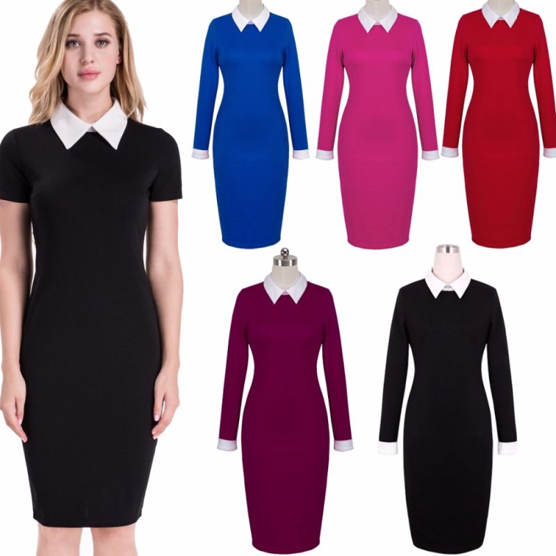 Autumn Women Work Dress Fit Business Office Pencil Bodycon MIDI Dress