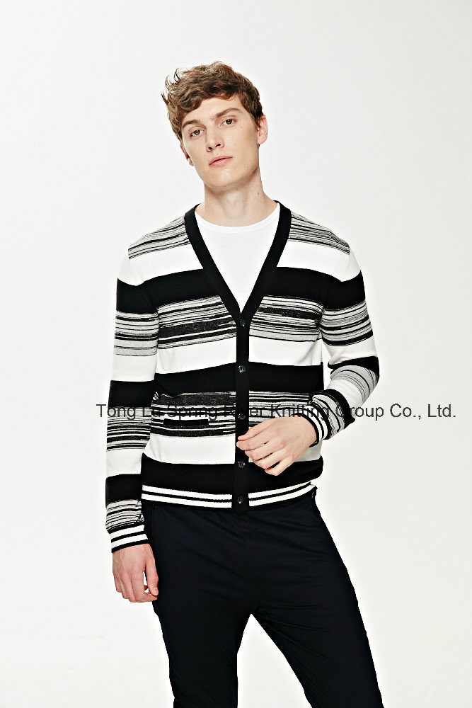 Fit Cotton Striped Button Cardigan for Men