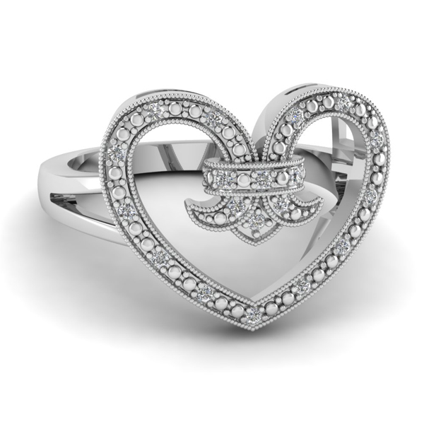 Pave White Diamond Heart Promise Ring in Sterling Silver Jewelry