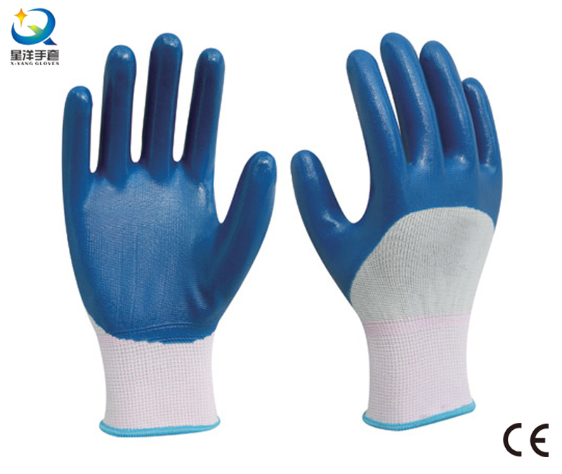 13G Nitrile White Polyester Shell, Blue Nitrile 3/4 Coated, Work Glove (N6040)