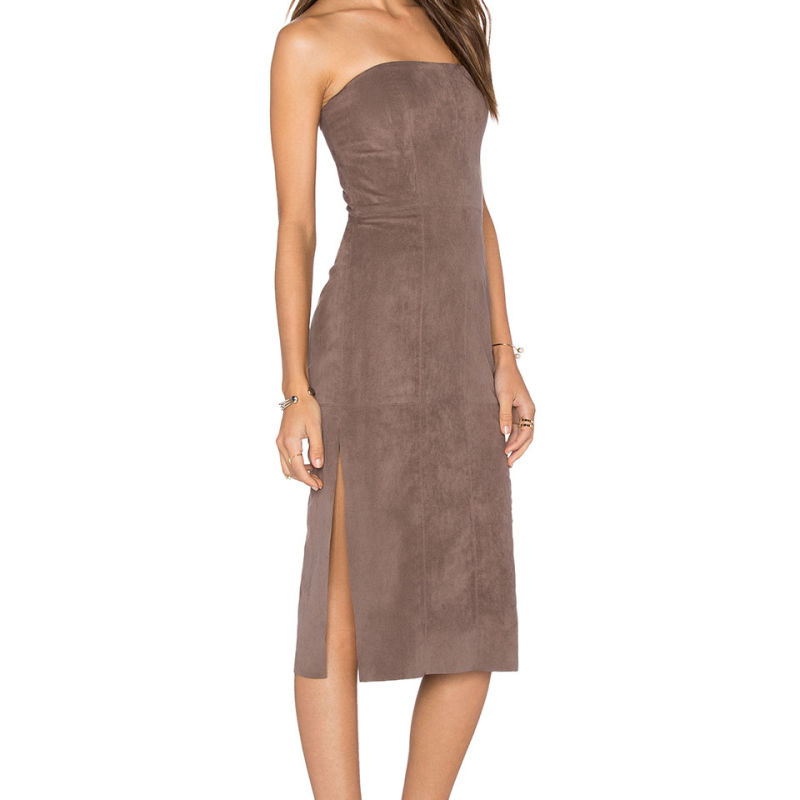 Strapeless Suede Slip MIDI Dress