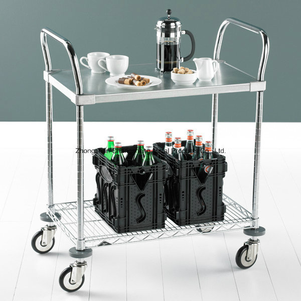 NSF Adjustable 2 Tiers Hotel Stainless Steel Service Cart Trolley