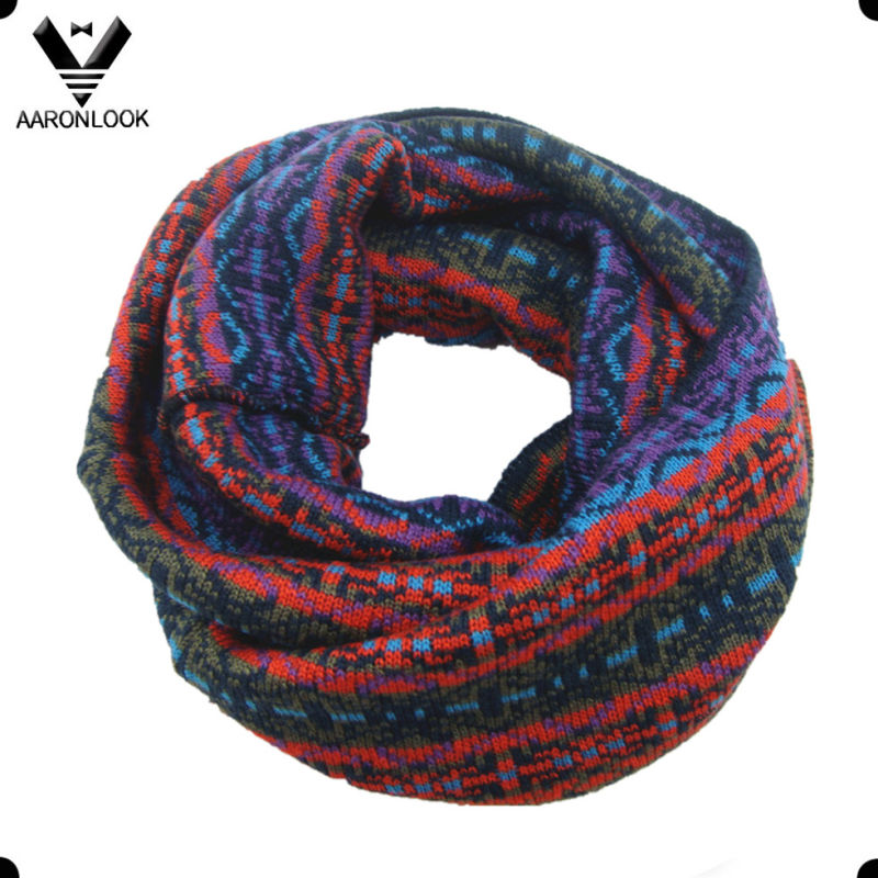 Lady's Fashionable Custom Jacquard Pattern Multicolor Loop Scarf