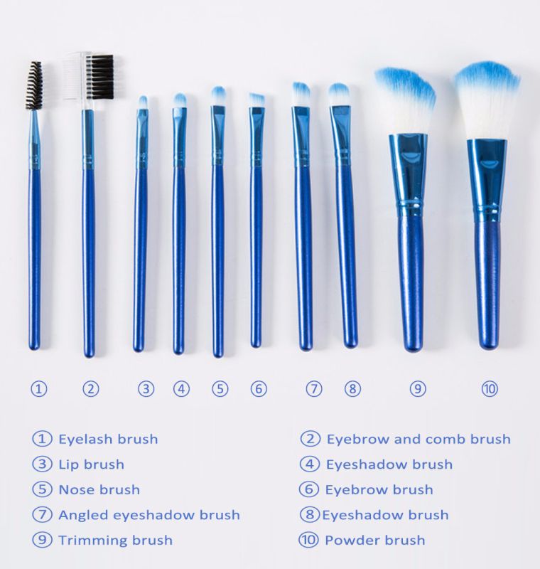 Wisdom 10PCS Blue Cosmetic Makeup Brush Set Wholesale