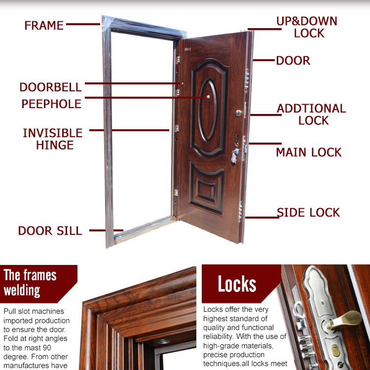 TPS-082c Hot Sale Security Steel Exterior Door with Luxury Design