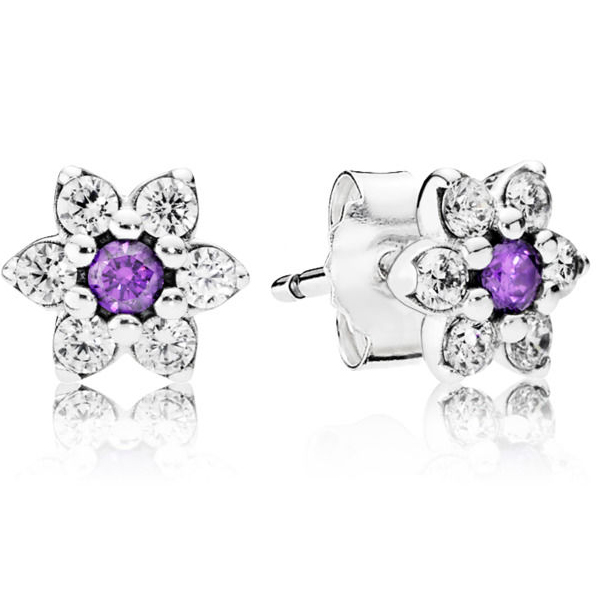 925 Silver Stud Earrings with Purple and Clear Cubic Zirconia