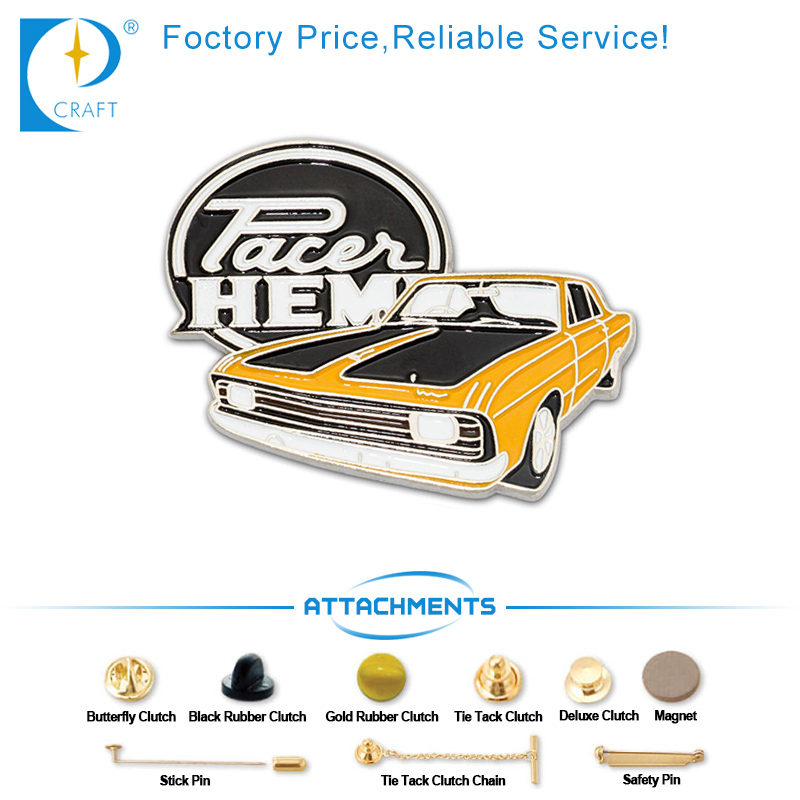 Custom Car Shape Nickle Plated Pin Badges in Ancient Style with Yellow