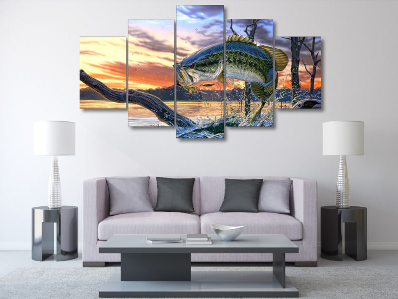 HD Printed Jumping Fish Landscape Art Painting Canvas Print Room Decor Print Poster Picture Canvas Mc-015