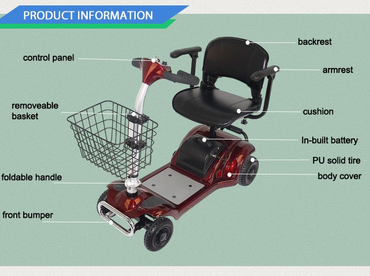 270W Disabled Folding Four Wheels Electric Scooter Price