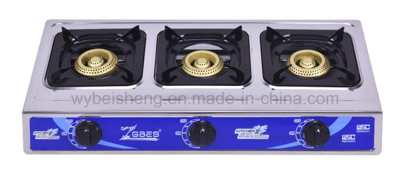 Big Three Burners Gas Stove, Blue Fire, Stainless Steel Panel