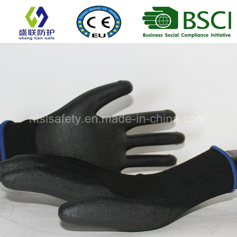 13G Black Polyester with Gary PU Coating Safety Gloves (SL-PU207)