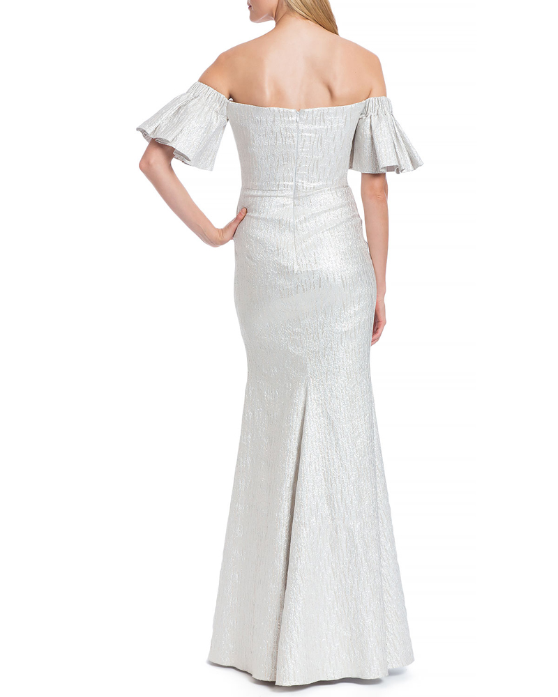 Pleated Sleeve Sweetheart Neckline off Shoulder Evening Gown