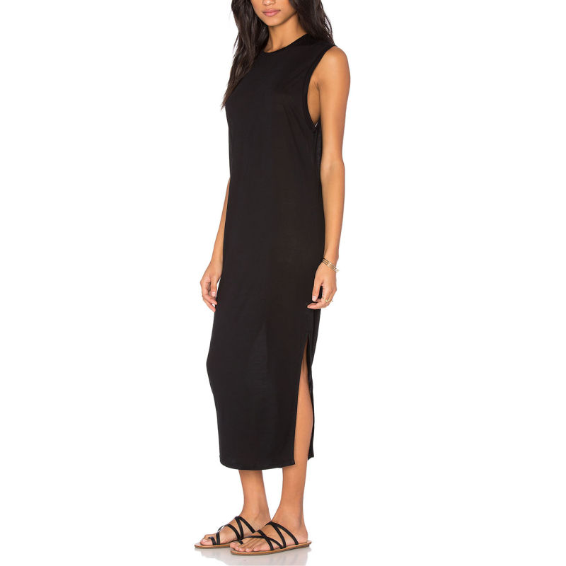 Cotton Unfitted Sleeveless Round Neck Maxi Dress